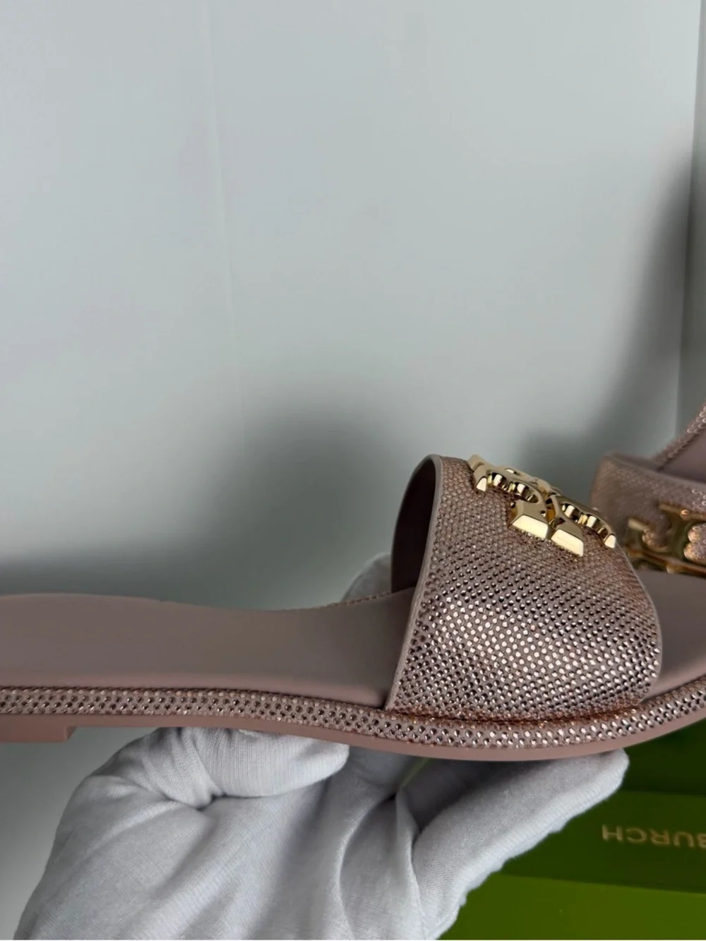 New Tory Burch Posy Pink Crystal Sandals - Picture 4 of 9